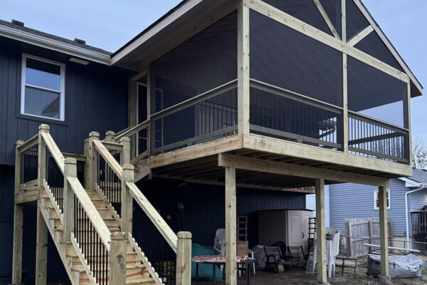 blue house deck after