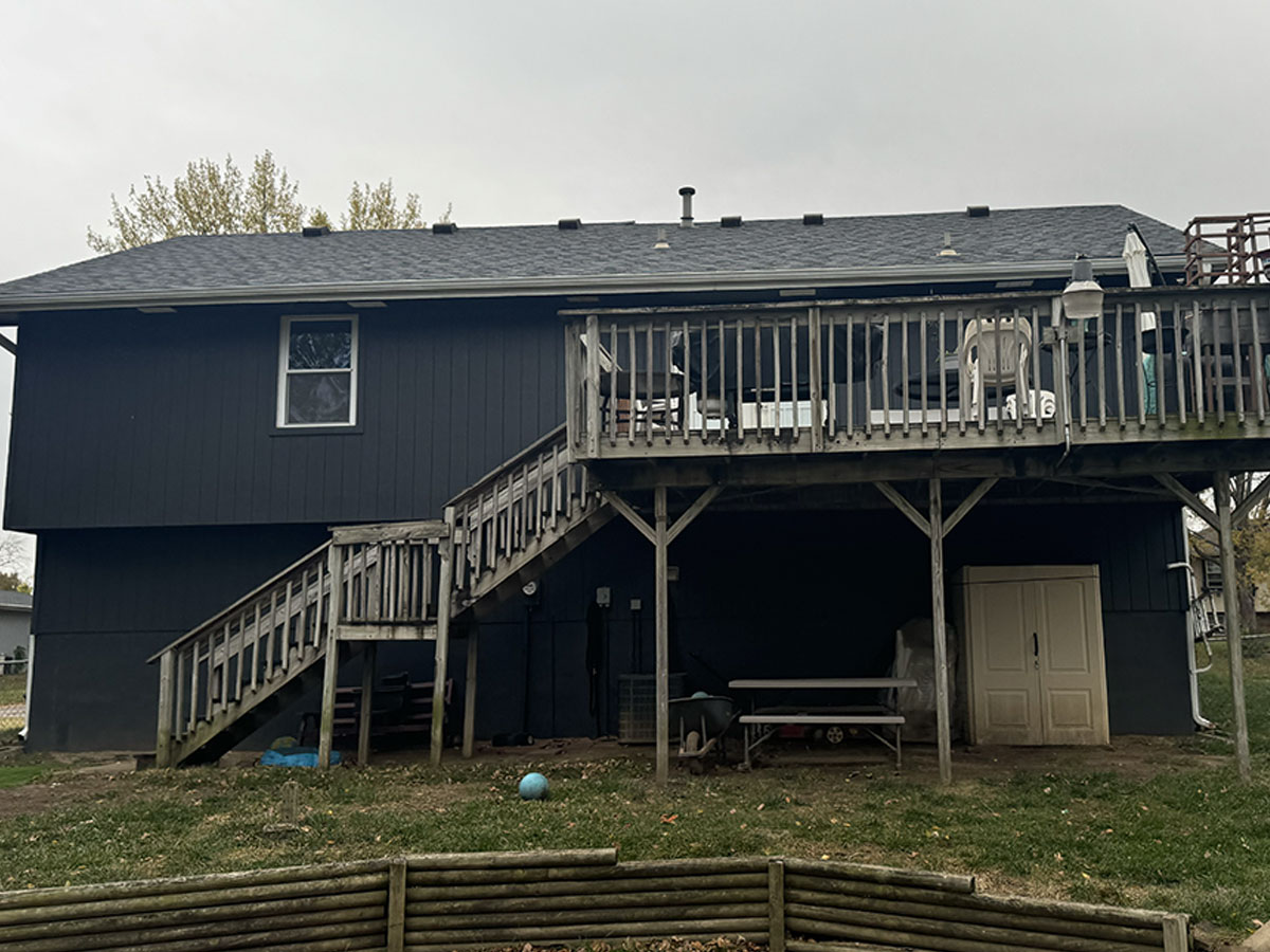blue house deck before